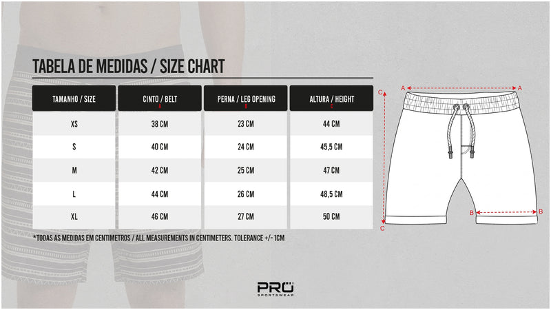 Size chart for Calção Colored